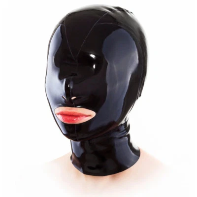 Latex Hood Cover Eyes Back Zipper Rubber Mask for Catsuit Club Wear Costume - Image 1 of 2