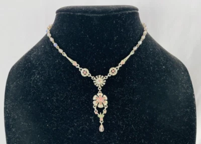 Collar GRAZIANO Rosa y Cristal AB Tono Plata Floral Y Gota Foto 1 de 4