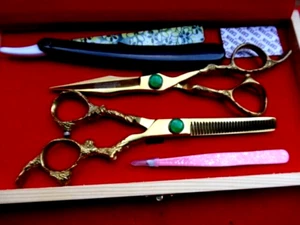 DRAGON GOLD  6" Hairdressing Hair Scissors/Japanese Steel(7"FULL)/Wooden Box - Picture 1 of 19