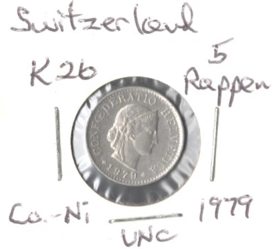 Switzerland 5 Rappen, 1979, copper-nickel, KM 26, uncirculated - Image 1 of 2