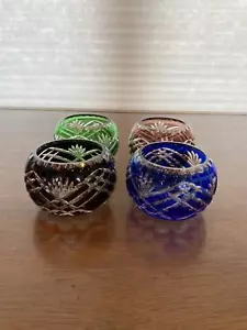 4 STUNNING VTG Multicolored Cut to Clear Crystal Votive Candle Holders 2.5"H - Picture 1 of 24