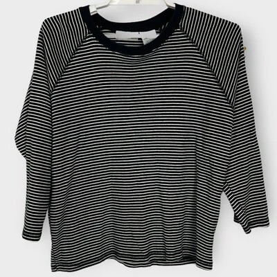 VTG Faded Glory Large 100% Cotton Raglan Shirt Black White Stripe 3/4 Sleeve - Image 1 of 3