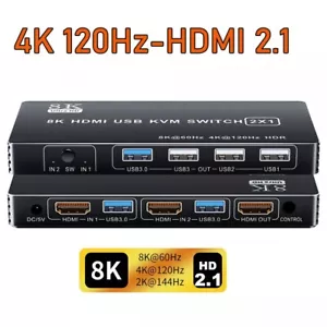 HDMI 2.1 KVM Switch 4K 120Hz HDMI USB 3.0 KVM Switch USB 8K 60Hz USB KVM Switch - Picture 1 of 8