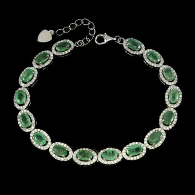 SHOLA Echt Natürlicher Grün Smaragd Armband Sterlingsilber B116 - Bild 1 von 3