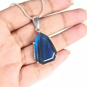 6.61gms Blue Labradorite Gemstone 925 Sterling Silver Bezel Set Pendant 1.50" - Imagen 1 de 7