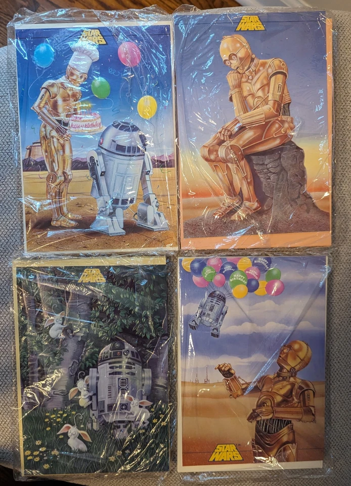 8 cartões de aniversário vintage de Star Wars de 1984 - linda obra de arte em relevo - Imagem 1 de 4