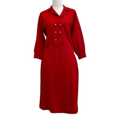 Goldworm Vintage 1950s Red Knit Wool Italian Button Front Pencil Dress sz 16 - Image 1 of 4