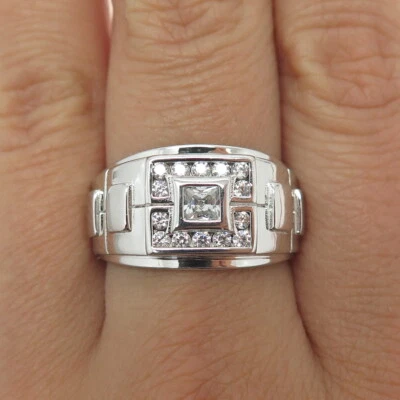 925 Sterling Silver Princess-Cut & Round-Cut Shaped C Z Ring Size 9.25 - Image 1 of 4