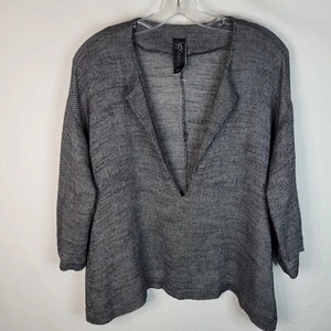 Zero + Maria Cornejo Top Womens 4 Modern Boxy Gray Linen Blend Open Weave V Neck - Picture 1 of 12