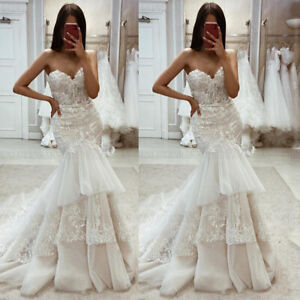 Princess Mermaid Lace Wedding Dresses Sweetheart Sweep Train Bridal Gown Custom