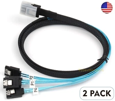 2x 3.3Ft Mini SAS SFF-8087 36-Pin Male to 4X SATA 7Pin Splitter Cable Adapter 1M - Image 1 of 4