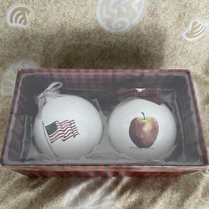 Rae Dunn Glass Christmas Ornaments USA Flag & Apple - Picture 1 of 1