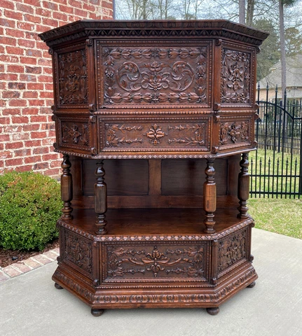 Antique French Vestry Cabinet Sacristy Altar Vestment Wine Cabinet Bar Catholic Cover
