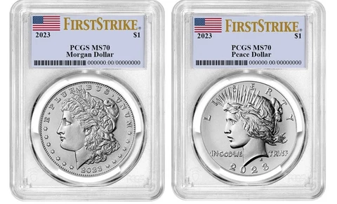 2023 Morgan & Peace Silver Dollar PCGS MS70 FS, 2 Coins - Presale Cover