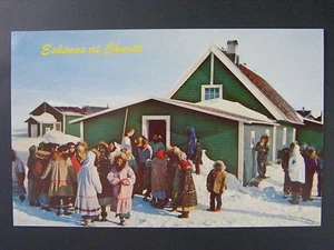 Point Hope Alaska Eskimos At Church Vintage Color Chrome Postcard 1950s - Picture 1 of 2