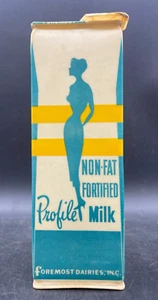 Vintage Milchkarton Wachs beschichtet PROFIL fettfreie Milch SCHÖNES AUSSTELLUNGSSTÜCK - Bild 1 von 8