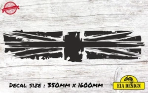 UK Flag Distressed hood side vinyl DECAL sticker for car black 350mm x 1600mm - Picture 1 of 2