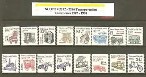 US Scott # 2252 -2266 1987-94 Transportation Coils 16 MNH Stamps - Picture 1 of 2