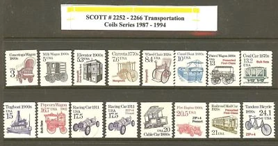 US Scott # 2252 -2266 1987-94 Transportation Coils 16 MNH Stamps - Image 1 of 2