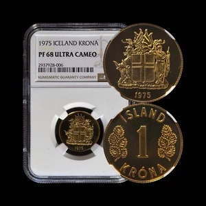 ICELAND. 1975, 1 Króna - NGC PF68 - Top Pop 🥇 Landvættir Spirit Protectors RARE - Picture 1 of 5
