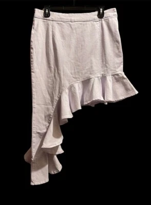 Venus Womens Ruffle White Jean Skirt Asymmetrical Long Flowy Side Zip Up Size 12 - Image 1 of 3