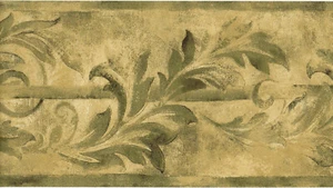 Architectural Antique Gold Green Acanthus Leaf Scroll Wallpaper Border - Picture 1 of 4