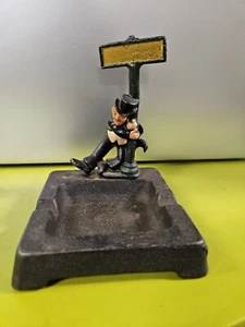 Vintage Wilton Cast Iron Ashtray Drunk Leaning on Street Sign - Picture 1 of 5