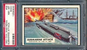 1962 Topps Civil War News #59: Submarine Attack ~ PSA 8 oc - Picture 1 of 2
