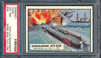 1962 Topps Civil War News #59: Submarine Attack ~ PSA 8 oc - Image 1 of 2