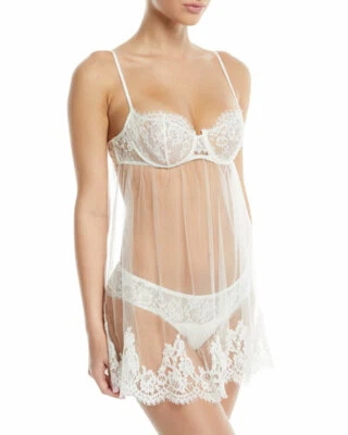 I.D. Sarrieri L37412 Fantasia Semisheer Seda Encaje Marfil Chemise Talla 32D Foto 1 de 2