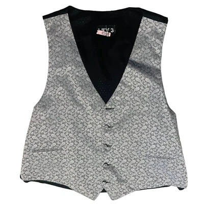 Vintage Silver Black Button Tuxedo Vest Men’s Size XLarg Wedding Metallic Formal - Image 1 of 4