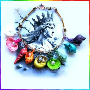 Luxury Jewelry Necklace Elegant Pendant Sea Goddess Shell Pearl Charm Gold Chain - Picture 1 of 24
