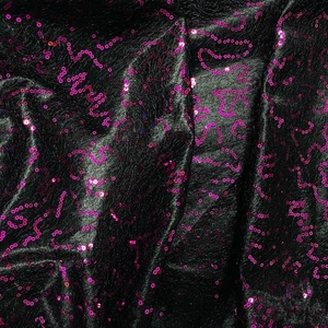 HOT PINK Sequins Bonded Lace Satin Fabric Party Dress Bridal Costumes 60" BLACK - Picture 1 of 6