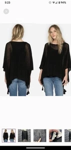 Johnny Was Calme. Schwarzer Poncho aus Bio-Leinen mit Quasten, XS/S, EUC - Bild 1 von 5