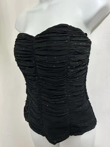 Long Tall Sally Strapless Corset Top Size UK 10 Black Ruched Sequins Party Top - Picture 1 of 9