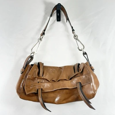 Y2k Leonello Borghi New York Tan Leather Shoulder Concert Festival Purse Bag - Image 1 of 4