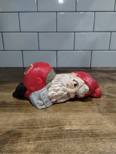 Vintage 70’s Garden GNOME Elf pixie Statue Hand Painted Ceramic Patchwork laying - Picture 1 of 6