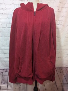 Marina Rinaldi Voyage Red Waffle Knit Cotton DBL Zip Cardigan Hooded XXL Woman - Picture 1 of 17