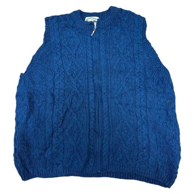 Vintage Aran Knit Vest Cardigan Blue Chunky Wool Fisherman Cable Mens Large - Image 1 of 4