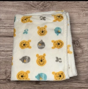 Disney Winnie The Pooh - Yellow and Aqua Super Soft Plush Baby Blanket - Picture 1 of 4