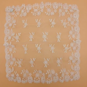 Fazzoletto velo 15x15" floreale bordo pizzo rete francese vintage ricamato Francia - Foto 1 di 8