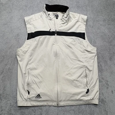 Adidas ClimaProof Golf Vest Mens Large Beige Black Windbreaker Zip Pockets 2000s - Image 1 of 4