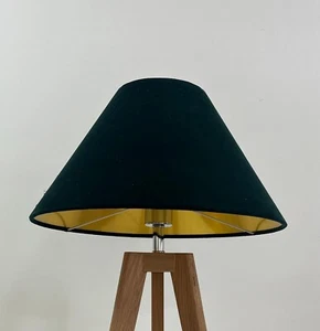 Lampshade Forest Green Velvet Brushed Gold Tapered Coolie Light Shade - Picture 1 of 15