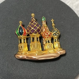 JOAN RIVERS Russische Kathedrale Kirche Brosche vergoldet Emaille RAR - Bild 1 von 7