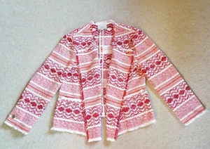 Womens Jacket-ANN TAYLOR-LOFT-red/white woven/tweedy cotton ls open Vacation-14 - Picture 1 of 4