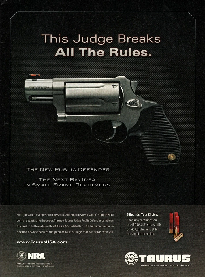 Revólver Taurus Judge Public Defender 2011 cuadro pequeño anuncio a color original  Foto 1 de 1