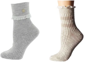 3 PAIRS BIRKENSTOCK WOMEN'S COTTON BLEND SLUB LACE CREW SOCKS BEIGE, LIGHT GRAY - Picture 1 of 11