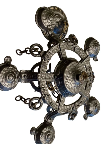 Antique Gothic, Arts and Crafts, Medieval Cast Iron And Brass 5 Light Fixture Cover