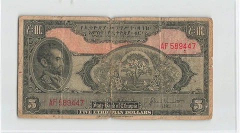 ETHIOPIA 5 Dollars 1945, P-13, AF589447, Circulated.    R1 Cover