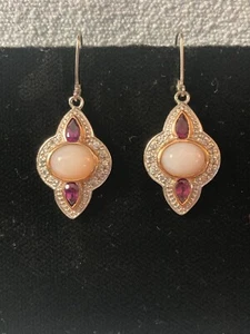 Michael Valitutti 925 Rose Quartz? Amethyst Clear Stone Drop Earrings Leverbacks - Picture 1 of 8